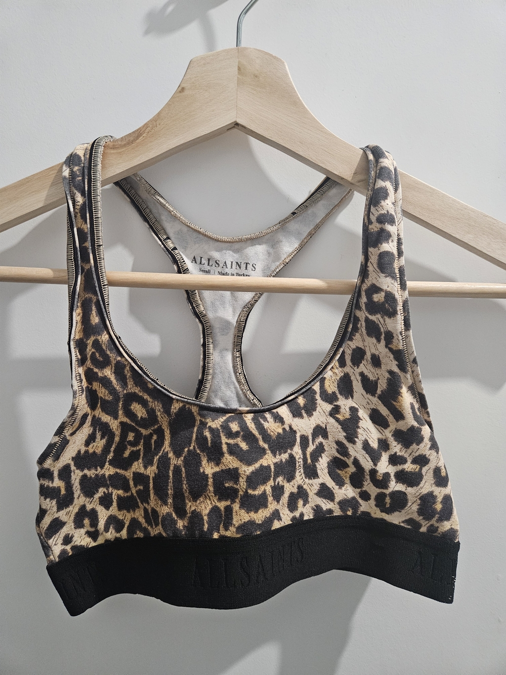 AllSaints Leopard Print Racerback Sports Bra - Tan & Black